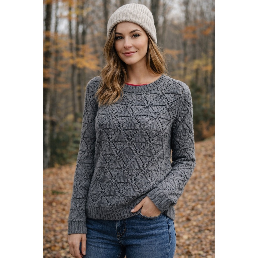 Tommy Hilfiger Women L Grey Texture Triangle Bobble Knit Sweater Granola Gottage
